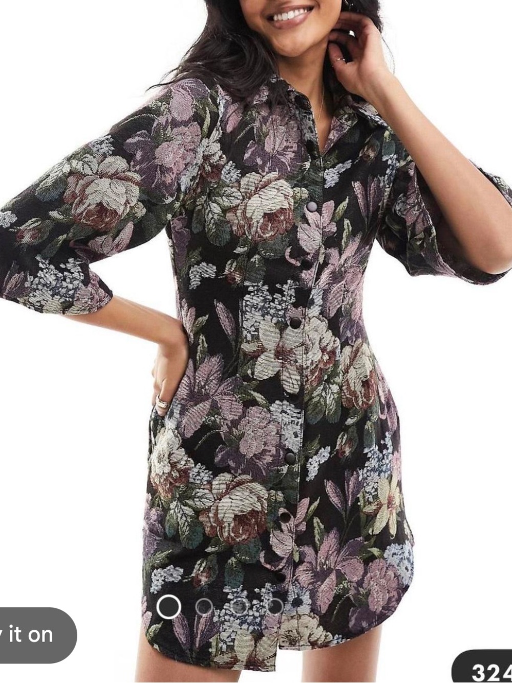 NWT ASOS DESIGN mini shirt dress with fluted sleeve detail in floral tapestry